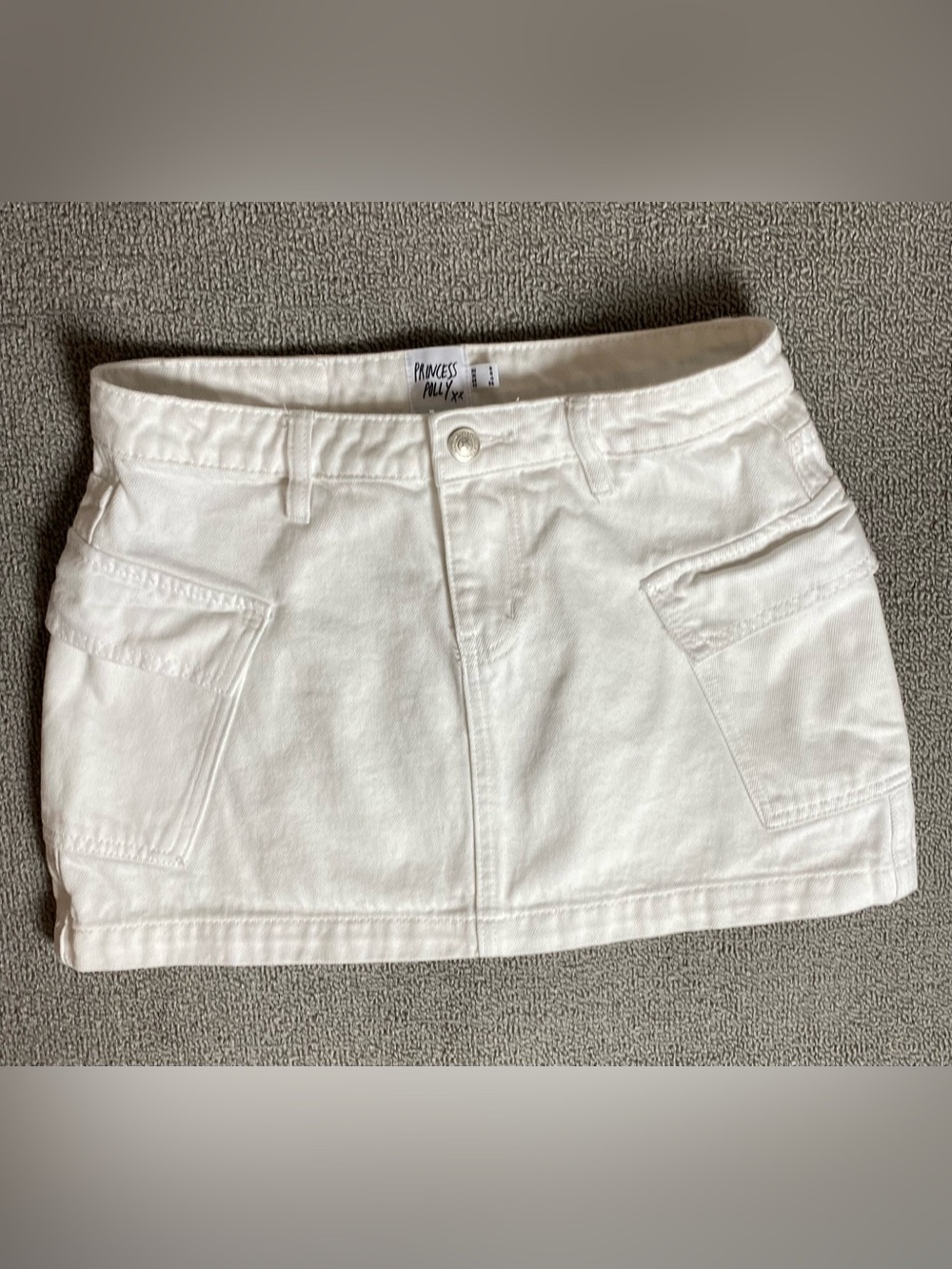 Princess Polly White Denim Utility Mini Skirt 100% Cotton Sustainable Streetwear